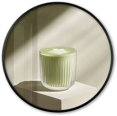 Poster in lijst Rond - Fotolijst 60x60 cm - Posters - Matcha - Glas - Groen - Minimalistisch - Ronde posterlijst zwart - Decoratie - Wanddecoratie woonkamer - Muurdecoratie slaapkamer