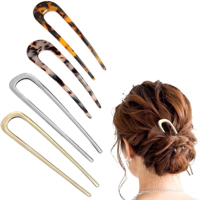 SnelShoppen - 4 Haarspelden voor Vrouwen, Franse Haarpins voor Updos, Bun en Twist, Hoogwaardige Duurzame Materialen, Oxidatiebestendig, Diverse Kleur