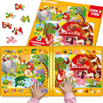 Magnetische Puzzels Peuters - Zoek en Vind - Reis Puzzel - Verborgen Objecten - 2 Pack 60 Stukjes - Boerderij Afrika