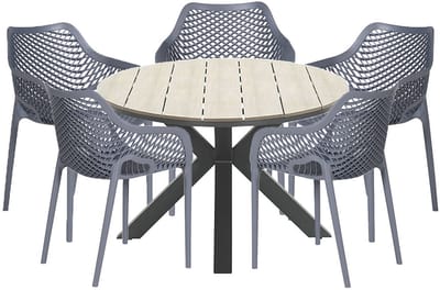 Garden Impressions Air XL tuinset 6-delig donker grijs - Tulli tuintafel Ø148x75 cm light teak look