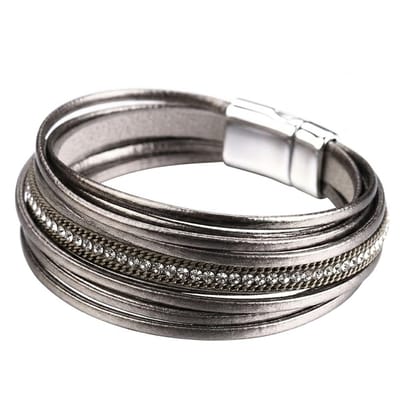 Grijze Wikkel armband voor dames met Strass Steentjes – Elegant & Verstelbaar Design voor vrouwen