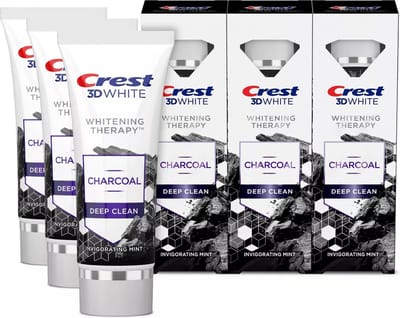 Crest 3D White Whitening Therapy Charcoal Tandpasta - Dieptereinigend, Verwijdert Vlekken, Wittere Tanden, Langdurige Frisse Adem, Verfrissende Mint, 3 STUKS