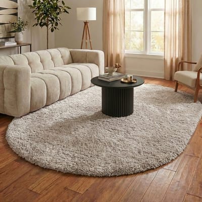 NATURL. Ovaal Shaggy vloerkleed - Blaze Beige/Grijs - 160x230cm
