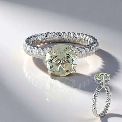 Cavill - Zilveren ring 925 Sterling Zilver met platina - Groene amethist 1 55 ct rond slijpsel - Touwring design - Luxe damesring