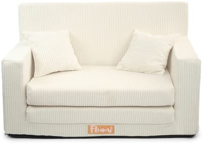 Flumi opvouwbare mini kindersofa van ribfluweel – zachte kinderbank met uitklapfunctie en afneembare hoes, crème