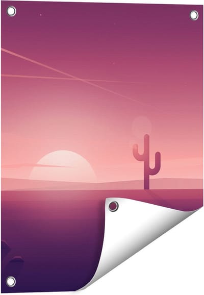 Gards Tuinposter Zonsondergang in de Woestijn met een Cactus - 40x50 cm - Tuindoek - Tuindecoratie - Wanddecoratie buiten - Tuinschilderij
