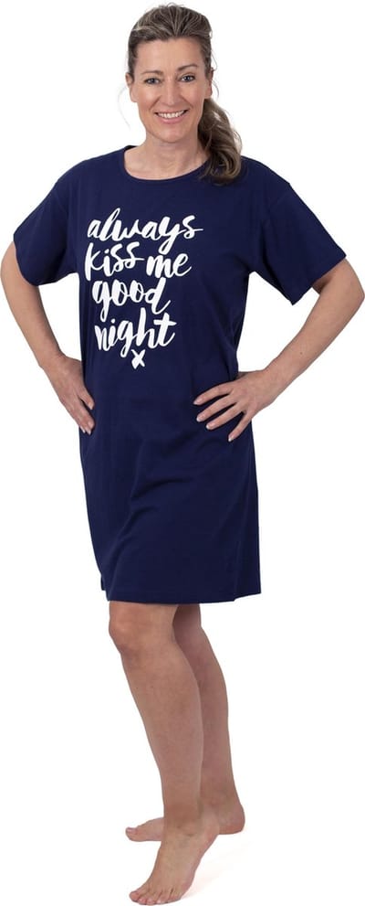 Amantes Nachthemd Dames - slaapshirt - korte mouw - navy blauw - Maat M