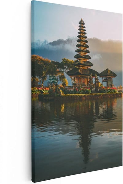 Artaza Canvas Schilderij Zonsondergang - 20x30 cm - Klein - Wanddecoratie Bergen - Muurdecoratie Bali - Kamer Accessoires