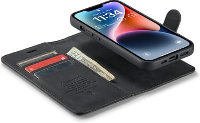 CaseMania Bookcase hoesje geschikt voor Apple iPhone 17e/16e - Effen Zwart - Kunstleer - 2-in-1 Magnetisch Uitneembaar Design