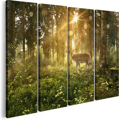 Artaza Canvas Schilderij Vierluik Hert In Bos Met Zon - 160x120 cm - Groot - Wanddecoratie Woonkamer - Schilderijen - Muurdecoratie