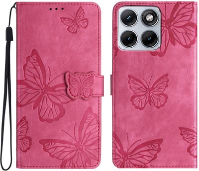 Coverup Hoesje - Geschikt voor Motorola Edge 70 Fusion Hoesje - Coverup Vlinders Book Case - Pink