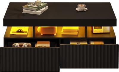 Salontafel Zwart - Woonkamertafel Met LED - 2 Lades - App Gestuurde Sfeerverlichting - Draagkracht 30kg - Voor Woonkamer - 100x50x45cm - Zwart