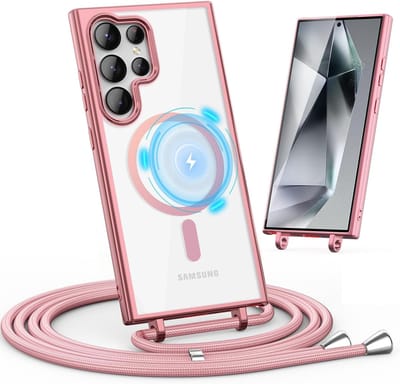 Casemania Hoesje Geschikt voor Samsung Galaxy S25 Ultra - Roze - Siliconen Back Cover met Koord - Geschikt voor MagSafe - Telefoonhoesje met Koord - Crossbody Lanyard Cord Case
