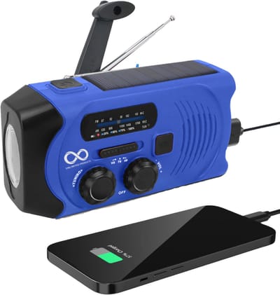 Noodradio - Solar - Opwindbaar - Blauw - Powerbank Zonne-energie - Zaklamp - Opwindbare Radio - Noodpakket
