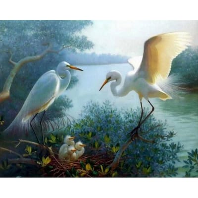5d Diamant Borduurwerk Reiger Familie Dieren Rond/Ronde Diamant Schilderij Kruissteek 20X30CM gray