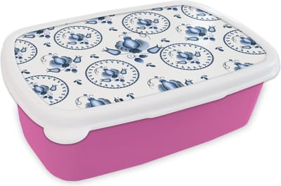 Broodtrommel Roze - Lunchbox - Brooddoos - Patroon - Folklore - Tulp - 18x12x6 cm - Kinderen - Meisje