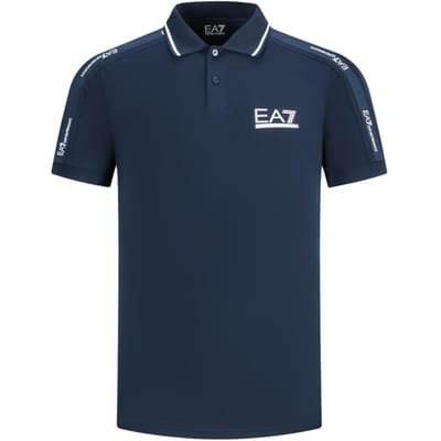 Emporio Armani EA7 SS24 Letter Logo Gestreept Print Korte Mouw Poloshirt Heren tops Marineblauw 3DPF20-PJ03Z-1554 M black