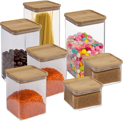 5Five - Voedsel/Keuken voorraadpotten set 7x stuks - kunststof/bamboe