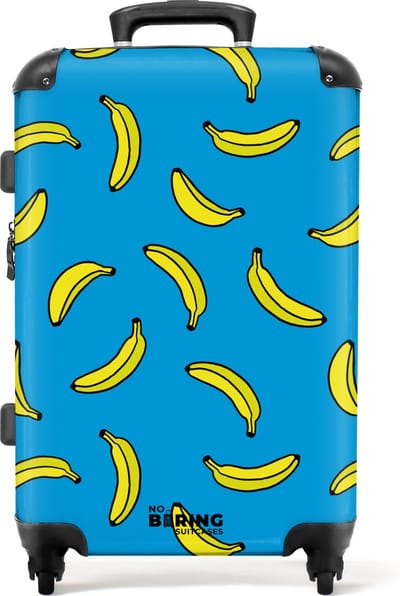 NoBoringSuitcases.com® - Koffer groot - Rolkoffer lichtgewicht - Blauw met gele bananen - Reiskoffer met 4 wielen - Grote trolley XL - 20 kg bagage