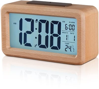 Dailygoody - Digitale wekker - Houten elektronische klok - Temperatuur-weergave - Compact formaat - Geschikt voor kantoor en woonkamer - 13,5 x 5