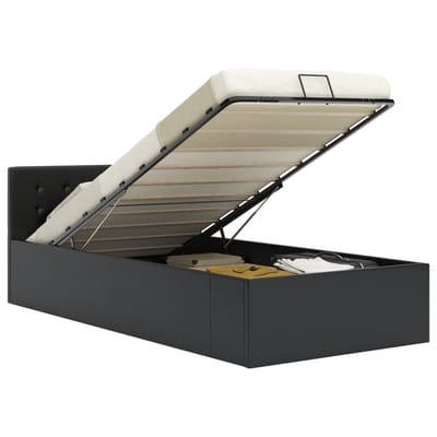 vidaXL - Bedframe - met - opbergruimte - hydraulisch - kunstleer - zwart - 90x200 - cm