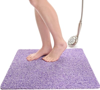 Vierkante Antislip Douchemat - Loofah Douchematten voor Een Veilige Badkamer - Zachte en Snel Doorlatende Douchemat - Paars, 24 x 24 cm