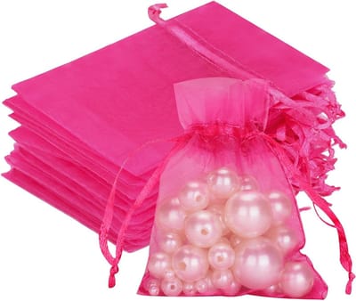 Kleine Organza Tassen in Felroze, 7 x 9 cm, 50 Stuks met Trekkoord, Perfect voor Trouwen en Cadeaus