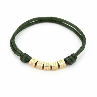 Koord armband dames - Armband met letters amour - Yehwang - Koord Armbanden - 16,50 cm - Gouden armband - Goud/Groen - Stainless Steel (verkleurt niet!) - Waterproof - Bracelet - Kerst - Kerst armband - Sinterklaas - Party - Moederdag - Cadeau