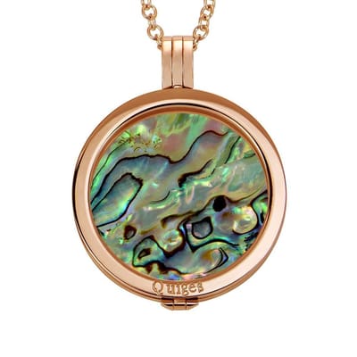 Quiges - Munthouder met Ketting en Munt 33mm Schelp Multi Groen - RVS Rosegoudkleurig - ERHS220