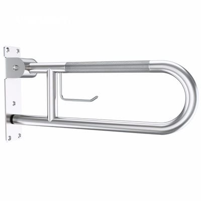 VOKA Opklapbare Toiletbeugel - RVS- Inclusief Toiletrolhouder - Wandsteun - 60 cm - Anti-slip - wandbeugel Inklapbare toilet beugel - Wandsteun - Opklapbare toilet Beugel - Incl. bevestiging set - Wandsteun - Max. 150kg.