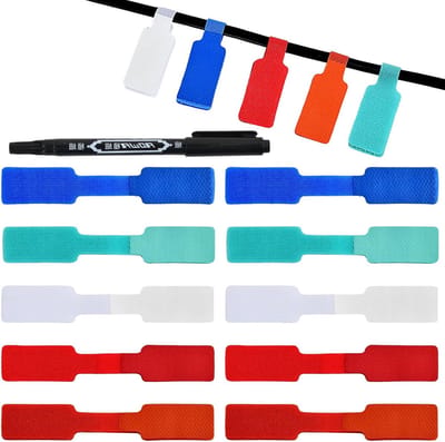 40-delige zelfklevende kabellabels met pen, schrijfbare labels voor kabelbeheer en identificatie in meerdere kleuren