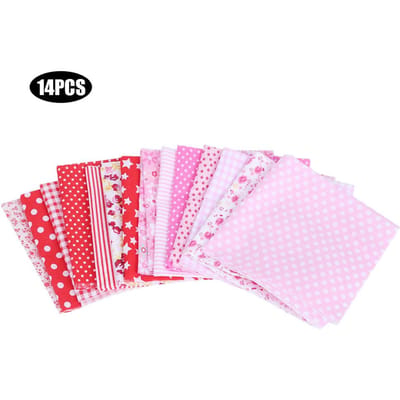 25x25cm 14 Stuks Bedrukt Bloem Stip Streep Ster Ruit Patroon Katoenen Doek Stof DIY Materiaal pink