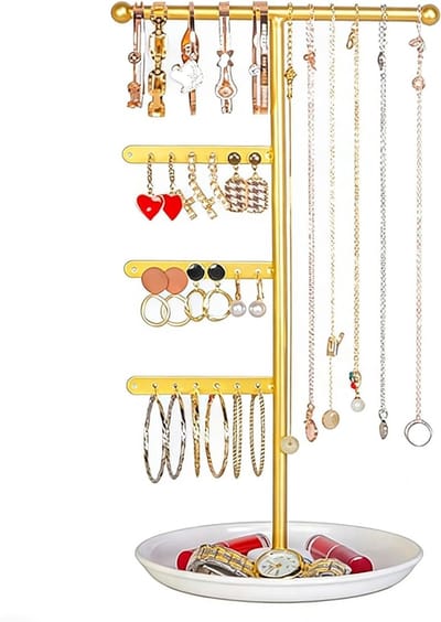 Kettinghouder en Organizer voor Sieraden, Metalen Display Stand met T-Vorm Ontwerp, Eenvoudig Sieraden Rack voor Kettingen, Armbanden, Ringen en Oorbellen