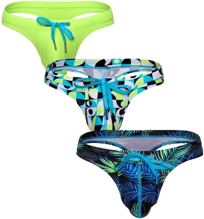 SUKREW Torrent Swim Thong Multipack 1x Lime + 1x Retro Lime + 1x Tropical Lime - MAAT XS - Heren Zwemstring - Zwem String voor Man - Mannen Thong