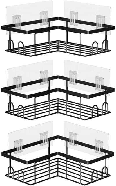 GELLDG Doucherek zonder boren - Hoek badkamerplank - Shampoo- en douchegel organizer - Set van 3 - Hoek badkamerplank - Zwart
