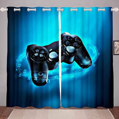 Gaming Gordijnsets Gordijnen Kinderen Gamer Videogames Gordijnset voor Jongens Moderne Game Controller Stof Gordijnstuk Bosgroen Gamer 2 Delen W60H60(CM)x2PCS&Grommet Top