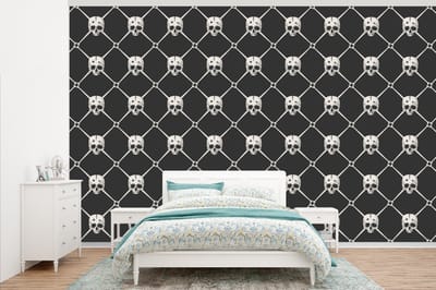 Behang - Fotobehang Patronen - Skull - Botten - Piraten - Jongens - Kinderen - Kids - Jongetje - Breedte 345 cm x hoogte 220 cm