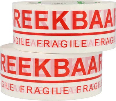 Dappaz - 2 Rollen Fragile Tape Breekbaar 100 meter x 50mm Rood/Wit Plakband - Waarschuwingstape Verhuistape