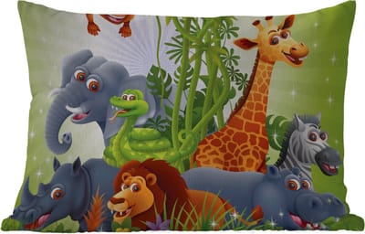 Buitenkussens - Tuin - Jungle dieren - Planten - Kinderen - Olifant - Giraf - Leeuw - 50x30 cm