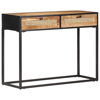 vidaXL - Wandtafel - 100x35x75 - cm - ruw - mangohout - en - natuurlijk - riet