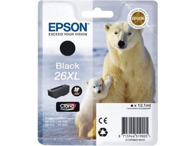 Epson T2621 nr. 26XL inktcartridge zwart hoge capaciteit (origineel)