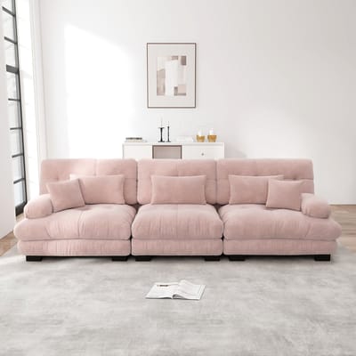 DESMIU Zitbank 313 Cm - Modulaire 3-Zits Met Diepe Zitting En Ronde Armleuningen - Voor Woonkamer Appartement En Kantoor - Chenille Roze