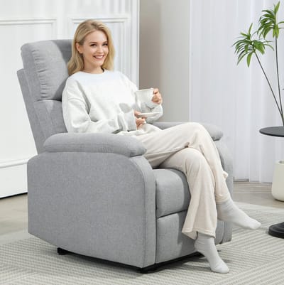 OKWISH Relaxfauteuil 69 x 91,5 x 103 cm - Handmatig Verstelbare Rugleuning Tot 60 Graden Met Voetensteun - Voor Woonkamer - Polyester - Grijs
