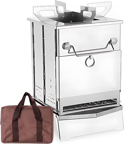 Kampeer Houtkachel - Draagbare Oven - Buiten Koken - Roestvrij Staal - 35x21x7 cm - Zilver