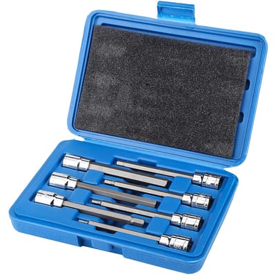 7-delige Extra Lange Zeskant Bit Dopsleutelset 3 4 5 6 7 8 10 mm Aandrijving Reparatie Gereedschapsset wit