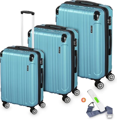 Floraya - 3 delige kofferset - Blauw - trolley set - met afneembare wielen - easy-click - 360 graden draaibare wielen - 2 handgrepen - Inclusief digitale bagageweegschaal