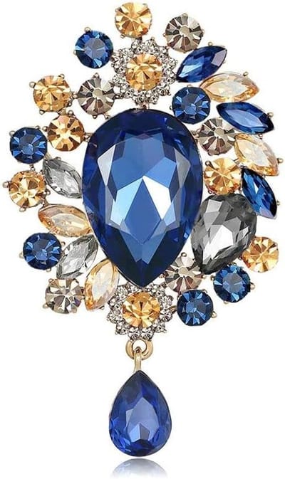 Cosensi - Broche met hanger, kristallen en blauwgouden decoratie voor dames - Feestelijk accessoire - Cadeau-idee - Handgemaakt item - Stijlvolle sieraden