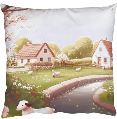 Sierkussens - Kussentjes Woonkamer - 50x50 cm - Schapen - Huisje - Platteland