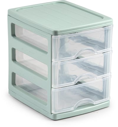 Plasticforte Ladekastje bureau organizer - 3 lades - groen/transparant - L13 x B17 x H17 cm - kunststof