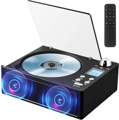 CD Speler met Bluetooth & FM Radio – Desktop CD Player met Dubbele Speakers – Ondersteunt USB, TF-kaart, AUX & Optische Uitgang – Inclusief Afstandsbediening, LCD-Display & Hoofdtelefoonaansluiting – Zwart